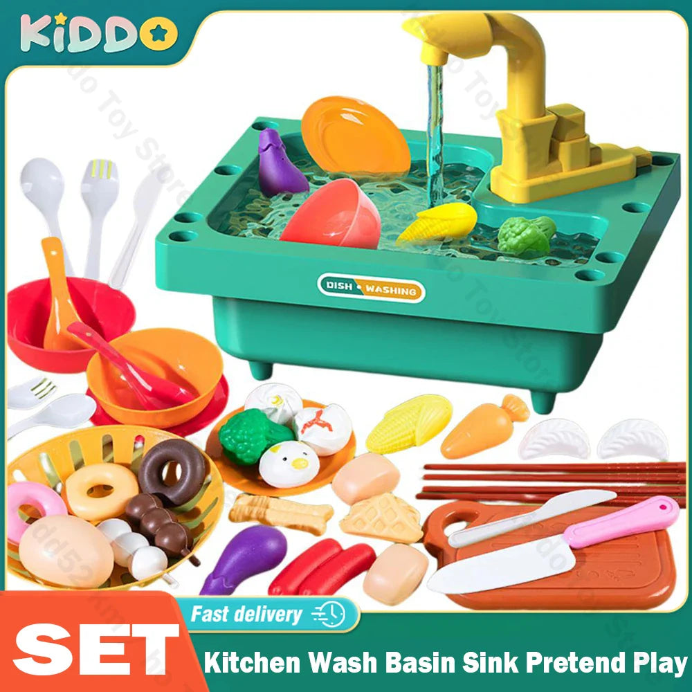 Kids Kitchen Play Set With Wash Basin Sink Plastic Toy Ages 6 To 12