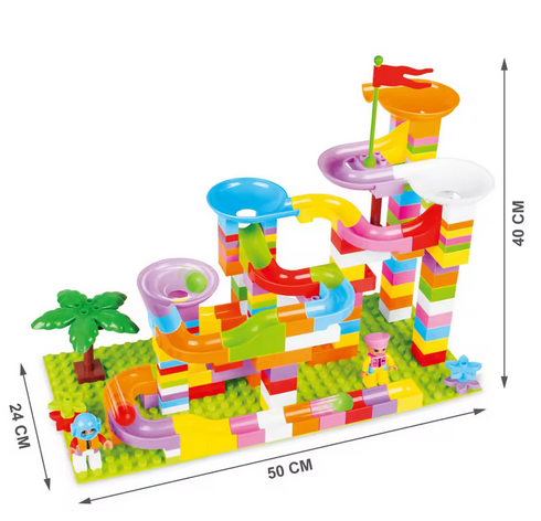 NEW 165 Pieces Plastic Construction Building Blocks Diy Assembly Race Track Toy Marble Run Blocks Toy Set for Kids